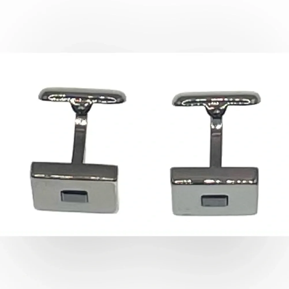 3 for $30 Vintage Gunmetal SilverTone Square Cufflinks Black Square Stone Center